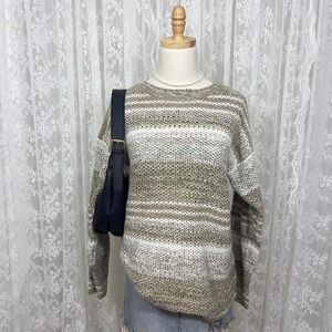 Vintage Pazzo Silk Acrylic‎ Brown Striped Sweater Womens M Retro Winter Knits